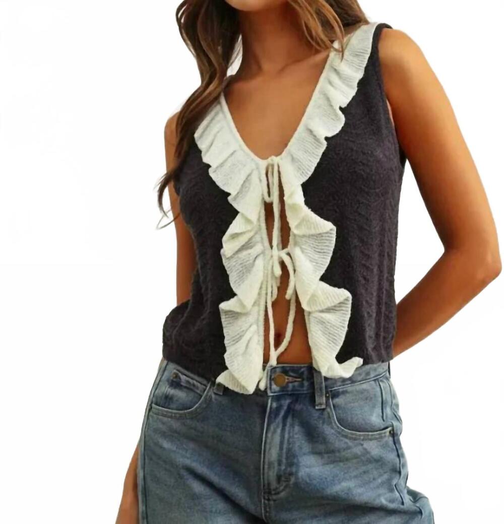 NEW MIOU MUSE rachel ruffle tank top in navy